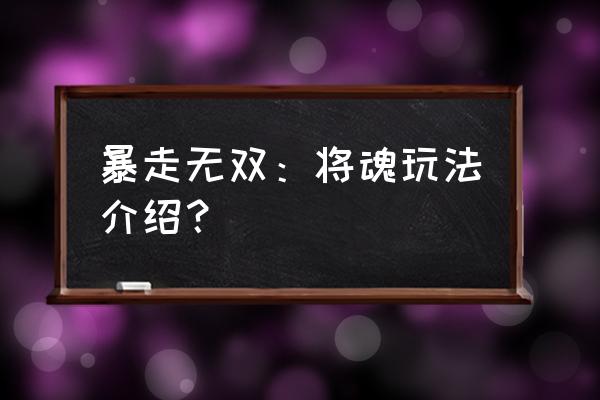 暴走无双最新版本 暴走无双：将魂玩法介绍？