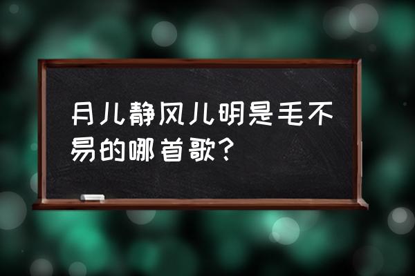 月儿明风儿静可是你在敲打 月儿静风儿明是毛不易的哪首歌？