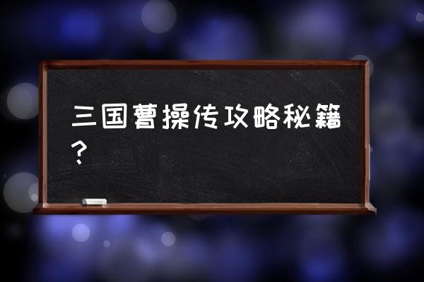 曹操传攻略详细攻略 三国曹操传攻略秘籍？