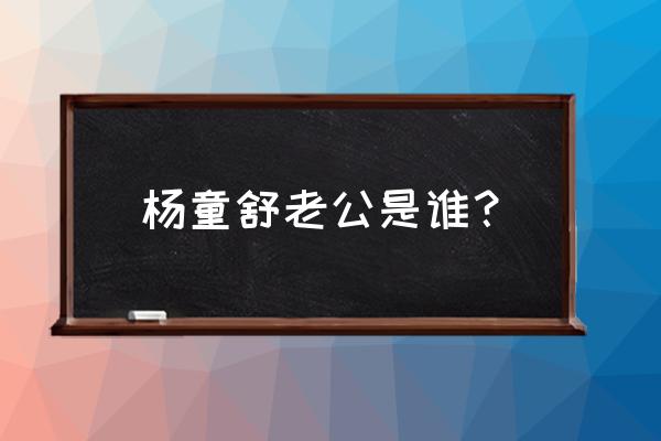 杨童舒第一任老公是谁 杨童舒老公是谁？