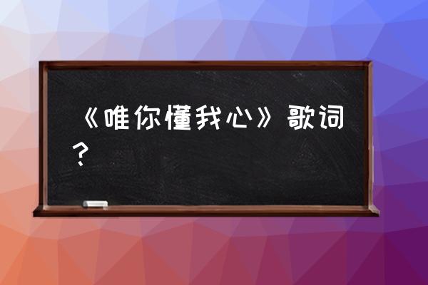 唯你懂我心吉他弹唱 《唯你懂我心》歌词？