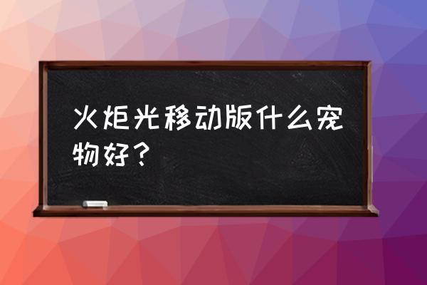 火炬之光移动版新服 火炬光移动版什么宠物好？