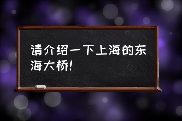 东海跨海大桥简介 请介绍一下上海的东海大桥！