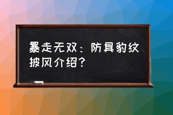 暴走无双装备 暴走无双：防具豹纹披风介绍？