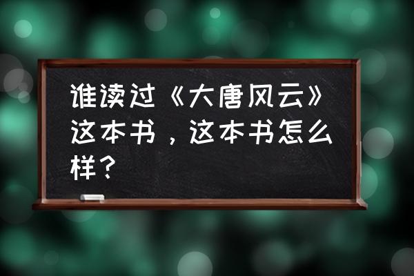 大唐风云录笔记 谁读过《大唐风云》这本书，这本书怎么样？