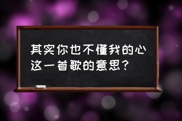 其实你不懂我的心 其实你也不懂我的心这一首歌的意思？