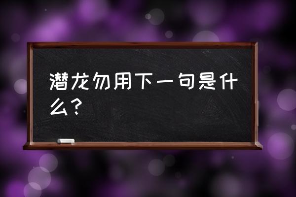 初九潜龙勿用之意 潜龙勿用下一句是什么？