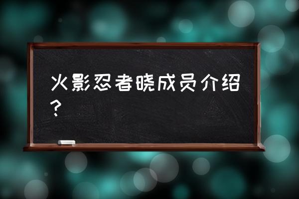 火影忍者晓成员 火影忍者晓成员介绍？