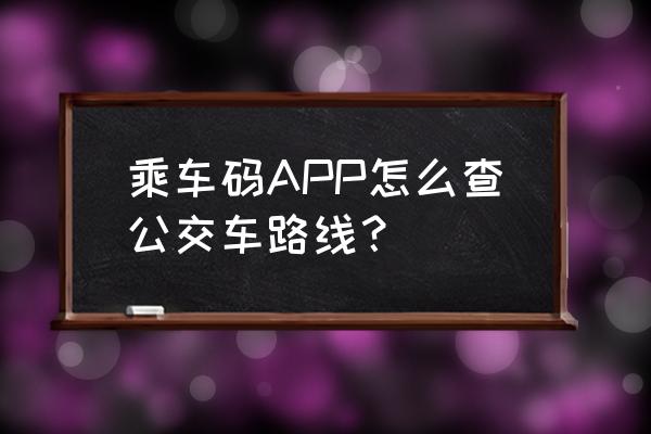 什么软件可以看所有公交车线路图 乘车码APP怎么查公交车路线？