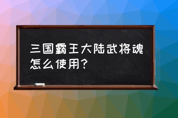 策魂三国核心武将 三国霸王大陆武将魂怎么使用？